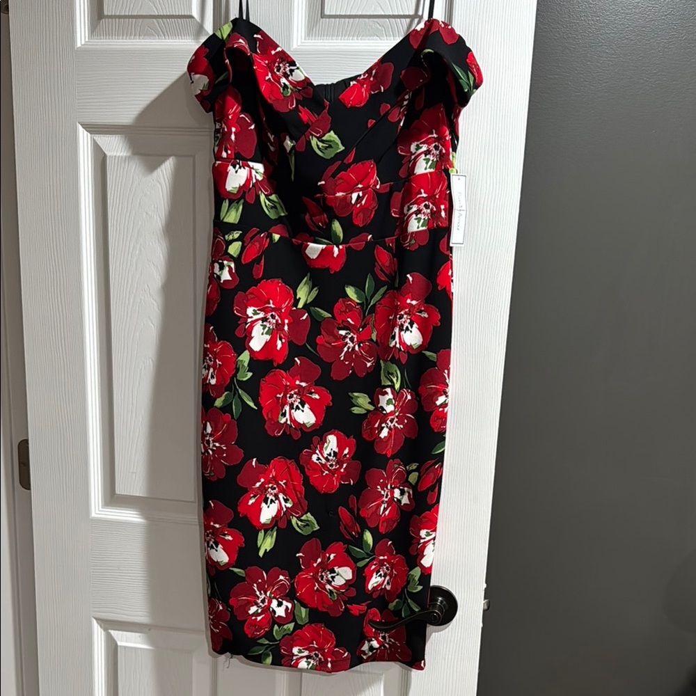 Floral Red and Black Dress